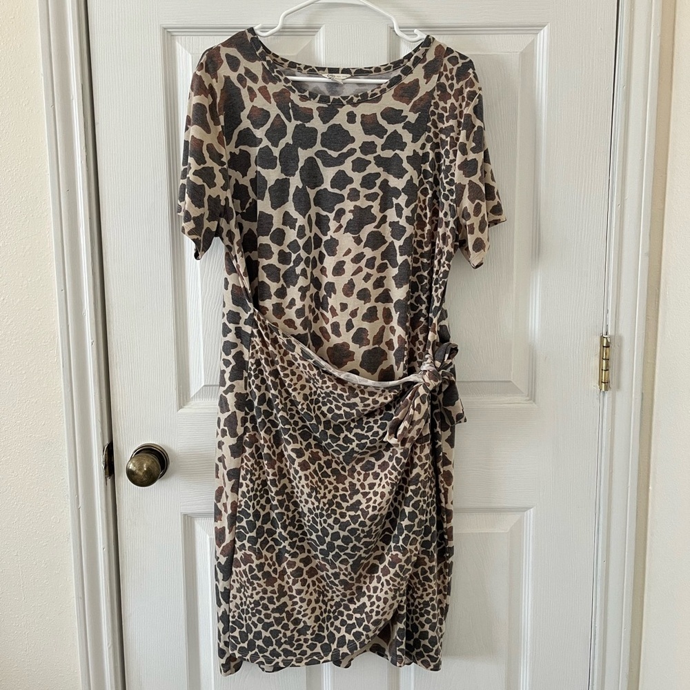 Cato Animal Print Midi Wrap Dress - Brown and Black